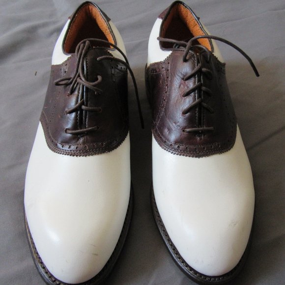 Mens Justin Golf Shoes Classic Saddle Brogue White Brown Leather Sz 8.5 EE main image 6